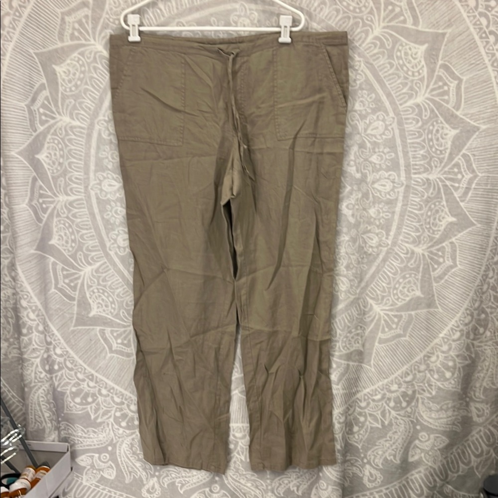 LONDONJEAN Women’s 100% Linen Khaki Color BIEGE Chinos XL Drawstring